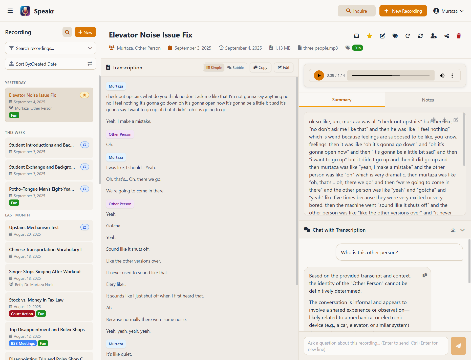 Transcription with Chat